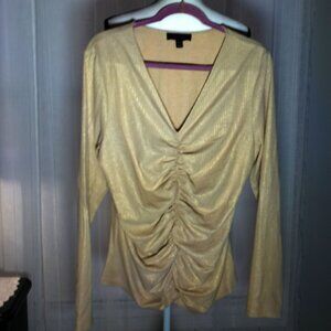 CWONDER by Christian Siriano Long Sleeve V-Neck Rushed Gold w/Sparkles Top XL